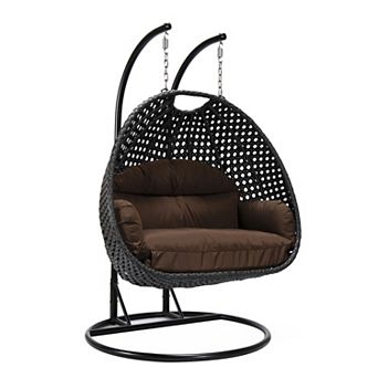 LeisureMod Mendoza Charcoal Wicker Hanging 2 person Egg Swing Chair