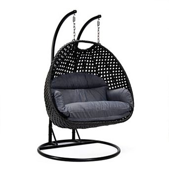 LeisureMod Mendoza Charcoal Wicker Hanging 2 person Egg Swing Chair