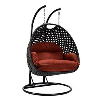 LeisureMod Mendoza Charcoal Wicker Hanging 2 person Egg Swing Chair
