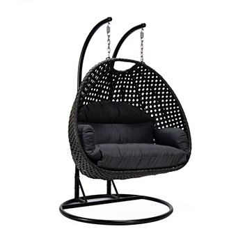 LeisureMod Mendoza Charcoal Wicker Hanging 2 person Egg Swing Chair