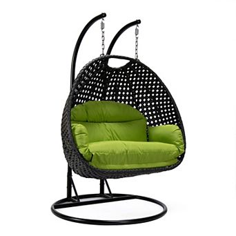 LeisureMod Mendoza Charcoal Wicker Hanging 2 person Egg Swing Chair