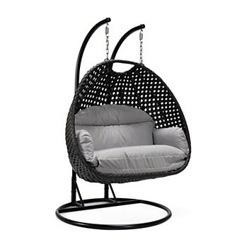 LeisureMod Mendoza Charcoal Wicker Hanging 2 person Egg Swing Chair
