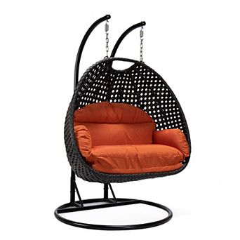 LeisureMod Mendoza Charcoal Wicker Hanging 2 person Egg Swing Chair