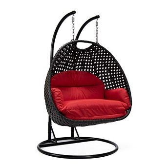 LeisureMod Mendoza Charcoal Wicker Hanging 2 person Egg Swing Chair