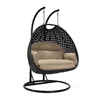 LeisureMod Mendoza Charcoal Wicker Hanging 2 person Egg Swing Chair