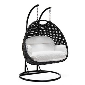 LeisureMod Mendoza Charcoal Wicker Hanging 2 person Egg Swing Chair