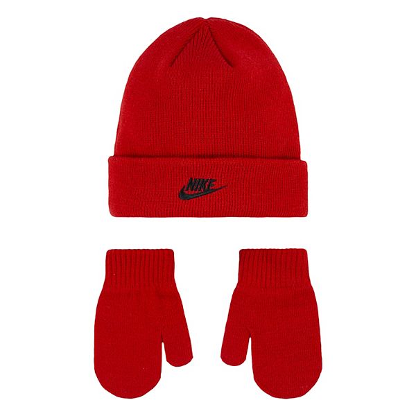 Toddler Nike Club Beanie & Mittens Set - Red