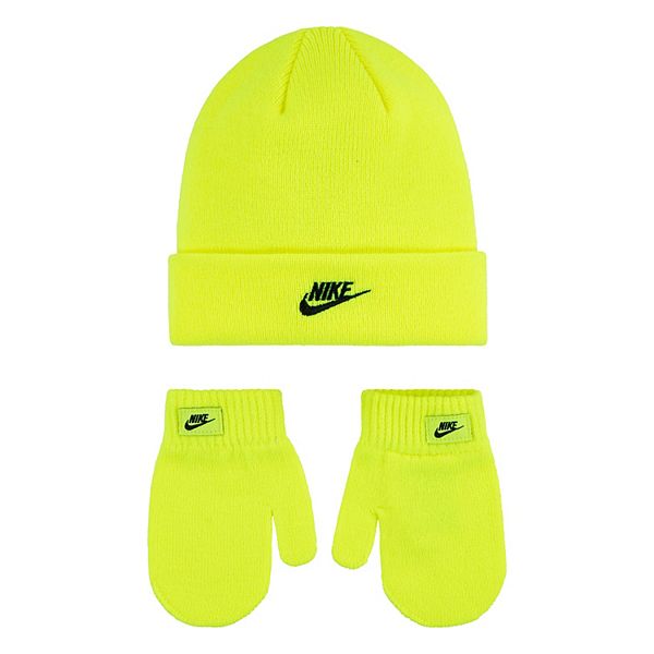 Toddler Nike Club Beanie & Mittens Set - Volt