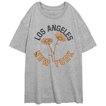 Juniors' Los Angeles New York Flowers Oversized Graphic Tee