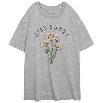 Juniors' Stay Sunny Daisies Oversized Graphic Tee