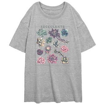 Juniors' Succulents Chart Oversized Graphic Tee