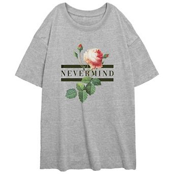 Juniors' Never Mind Flower Oversized Graphic Tee