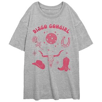 Juniors' Disco Cowgirl Oversized Graphic Tee