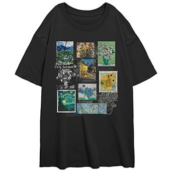 Juniors' Van Gogh Paintings Collage Oversized Graphic Tee