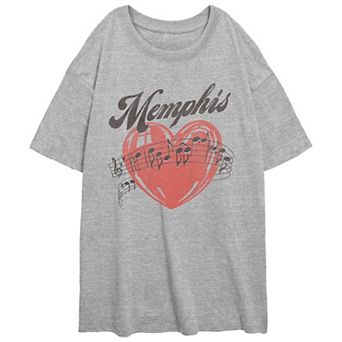 Juniors' Memphis Music Heart Oversized Graphic Tee