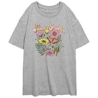 Juniors' Flower Power Poster Oversized Graphic Tee