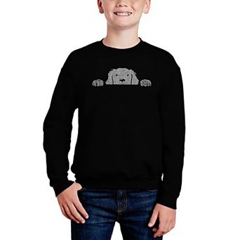 Peeking Dog - Boy's Word Art Crewneck Sweatshirt