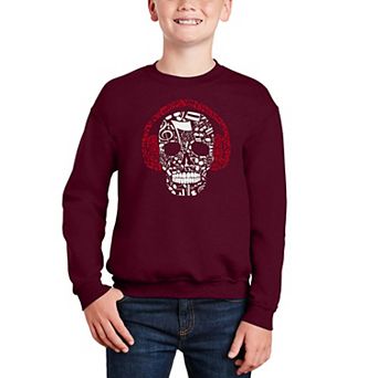 Music Notes Skull - Boy's Word Art Crewneck Sweatshirt