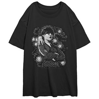 Juniors' Wednesday Van Gogh Style Portrait Oversized Tee