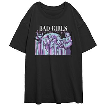 Disney Villains Juniors' Bad Girls Fluorescent Color Portrait Oversized Tee