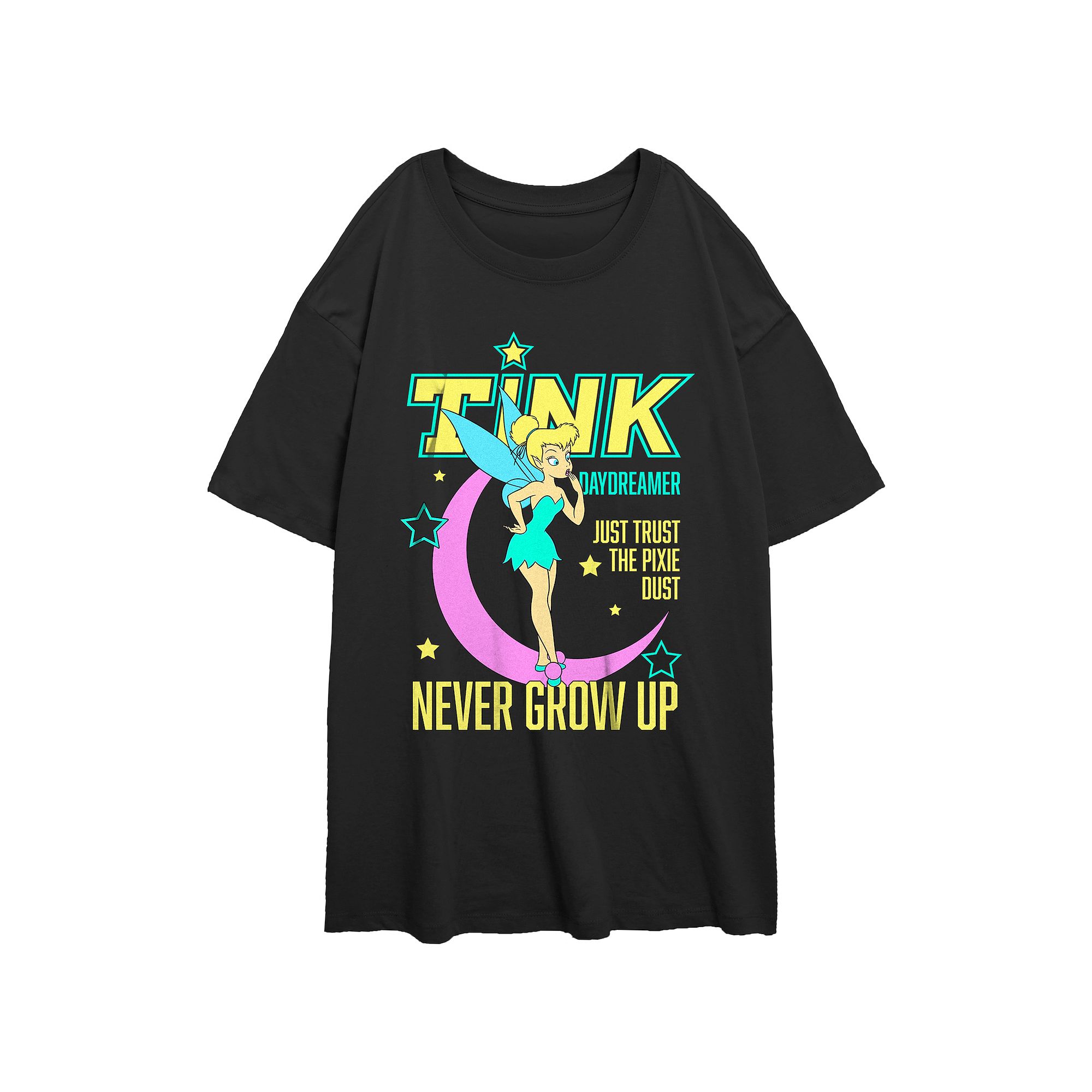 Disneys Tinker Bell Juniors Daydreamer Cover Oversized Tee, Girls, Size: