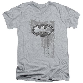 Batman Rivited Metal Logo Short Sleeve Adult V Neck T-shirt