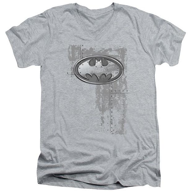 Batman T Shirt Rivited Metal Logo Mens Heather XL