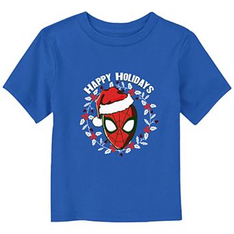 Toddler Boy Marvel Spider-Man Christmas Wreath Happy Holidays Graphic Tee