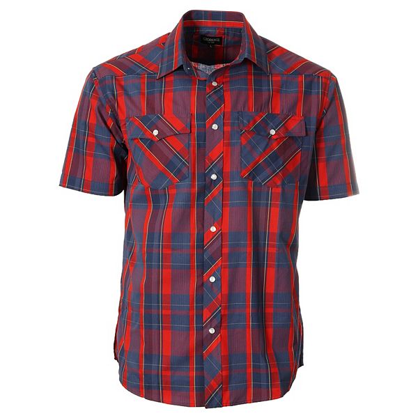 Gioberti Men's Short Sleeve Plaid Western Shirt W/ Pearl Snap-on Buttons