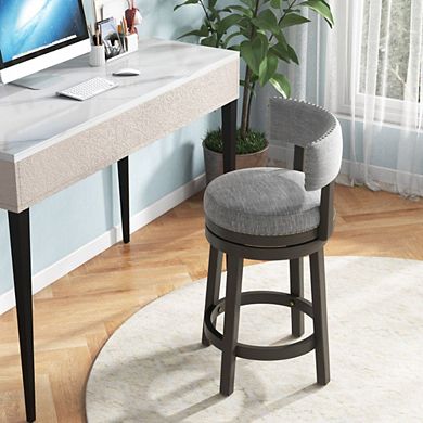 Hivvago 31 Inch Swivel Bar Stool With Upholstered Back Seat And Footrest
