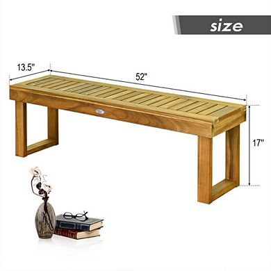 Hivvago 52 Inch Acacia Wood Dining Bench With Slatted Seat