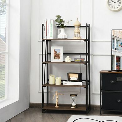 Hivvago 4-tier Folding Bookshelf No-assembly Industrial Bookcase Display Shelves