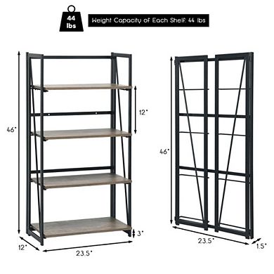 Hivvago 4-tier Folding Bookshelf No-assembly Industrial Bookcase Display Shelves