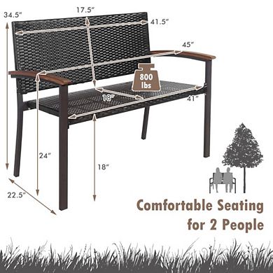 Hivvago Outdoor Patio Rattan Wicker Bench With Armrest For Garden