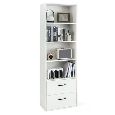 Hivvago 6-tier Tall Freestanding Bookshelf With 4 Open Shelves And 2 Drawers