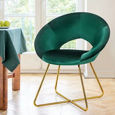 Velvet Dining Arm Chair With Golden Metal Legs And Soft Cushion