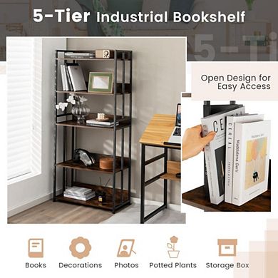 Hivvago 3/5-tier Industrial Bookshelf Storage Shelf Display Rack With Adjustable Shelves