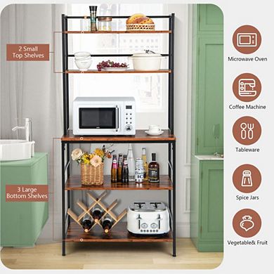 Hivvago 5-tier Kitchen Bakers Rack With Hutch And Open Shelves-rustic Brown