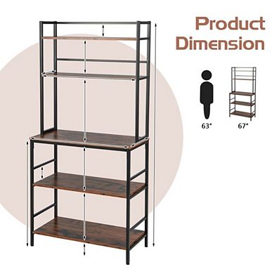 Hivvago 5-tier Kitchen Bakers Rack With Hutch And Open Shelves-rustic Brown