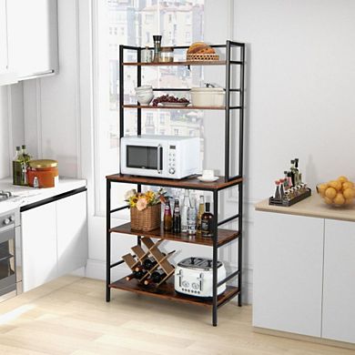 Hivvago 5-tier Kitchen Bakers Rack With Hutch And Open Shelves-rustic Brown