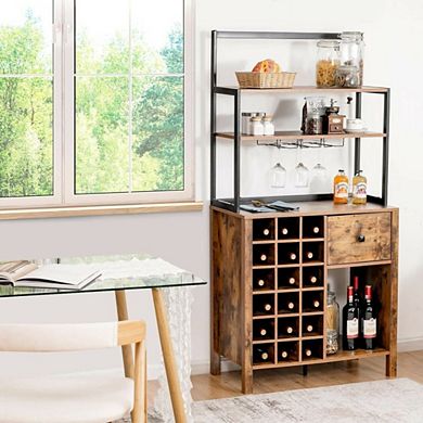 Hivvago Kitchen Bakers Rack Freestanding Wine Rack Table With Glass Holder And Drawer