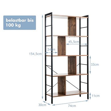 Hivvago 4-tier Industrial Freestanding Bookshelf With Metal Frame