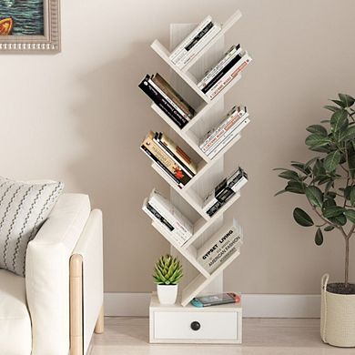 Hivvago 10-tier Tree Bookshelf With Drawer And Anti-tipping Kit