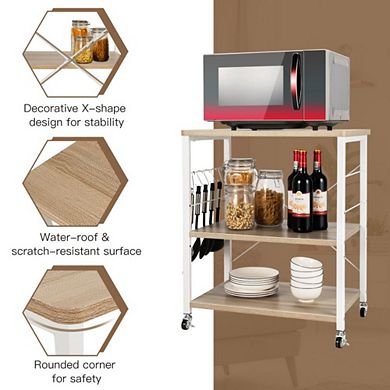 Hivvago 3-tier Kitchen Baker's Rack Microwave Oven Storage Cart With Hooks