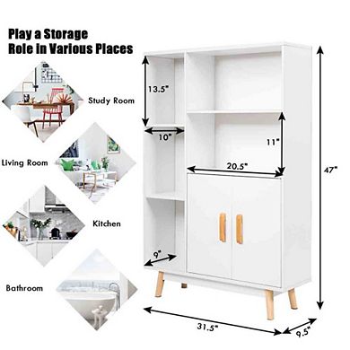 Hivvago Free Standing Pantry Cabinet With 2 Door Cabinet And 5 Shelves