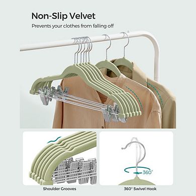 Set of 30 Velvet Hangers with Clips Pale Green