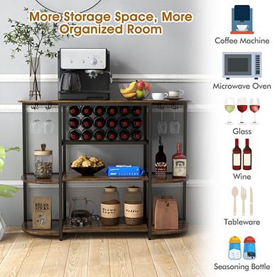 Hivvago 47 Inches Wine Rack Table With Glass Holder And Storage Shelves