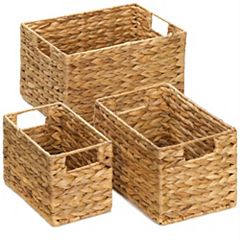 Juvale 5-Pcs Brown Small Rectangular Woven Nesting Baskets, Lined Wicker  Set for Organizing Closet, Kitchen, Pantry Shelves, Bathroom (3 Sizes)