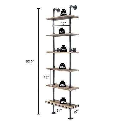 Hivvago 6-tier Industrial Wall Mounted Pipe Shelves