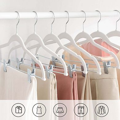 30-Pack White Pants Hangers with Adjustable Clips